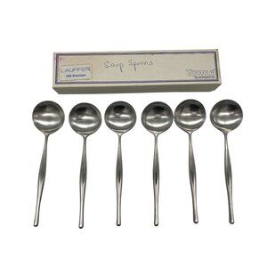 Vintage Towle Lauffer Design 3 Japan Stainless Round Soup Spoons Set 6 MCM 1970s